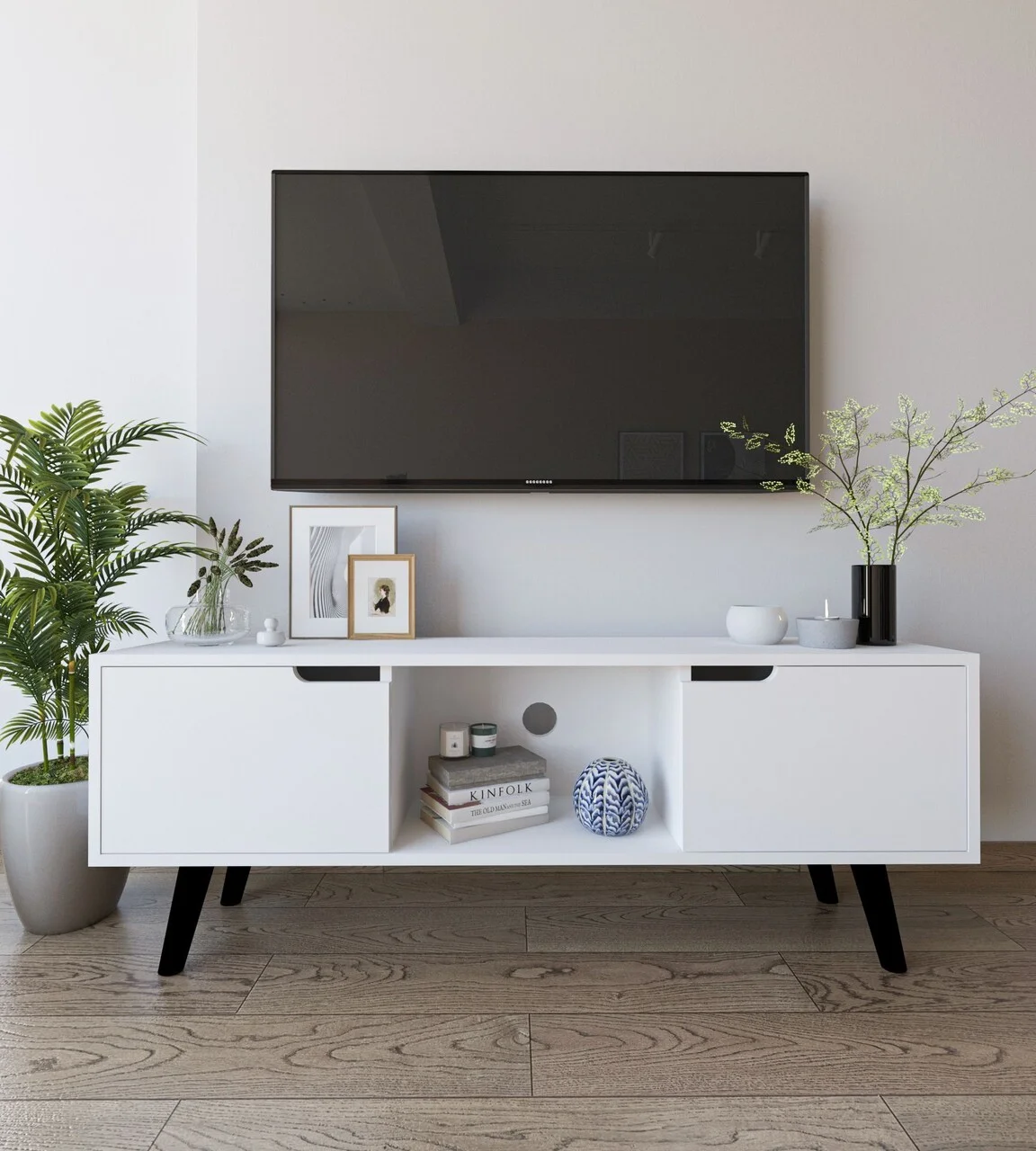 Comoda TV, Hanah Home, Siena, 139.7x53x53 cm, PAL, Alb Comoda TV, Hanah Home, Siena, 139.7x53x53 cm, PAL, Alb