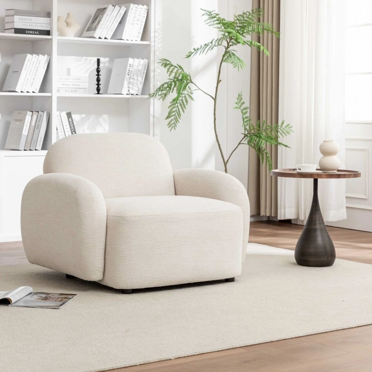 Fotoliu Helmi, Homla, 108x87x73 cm, MDF/metal/poliester, ecru Fotoliu Helmi, Homla, 108x87x73 cm, MDF/metal/poliester, ecru