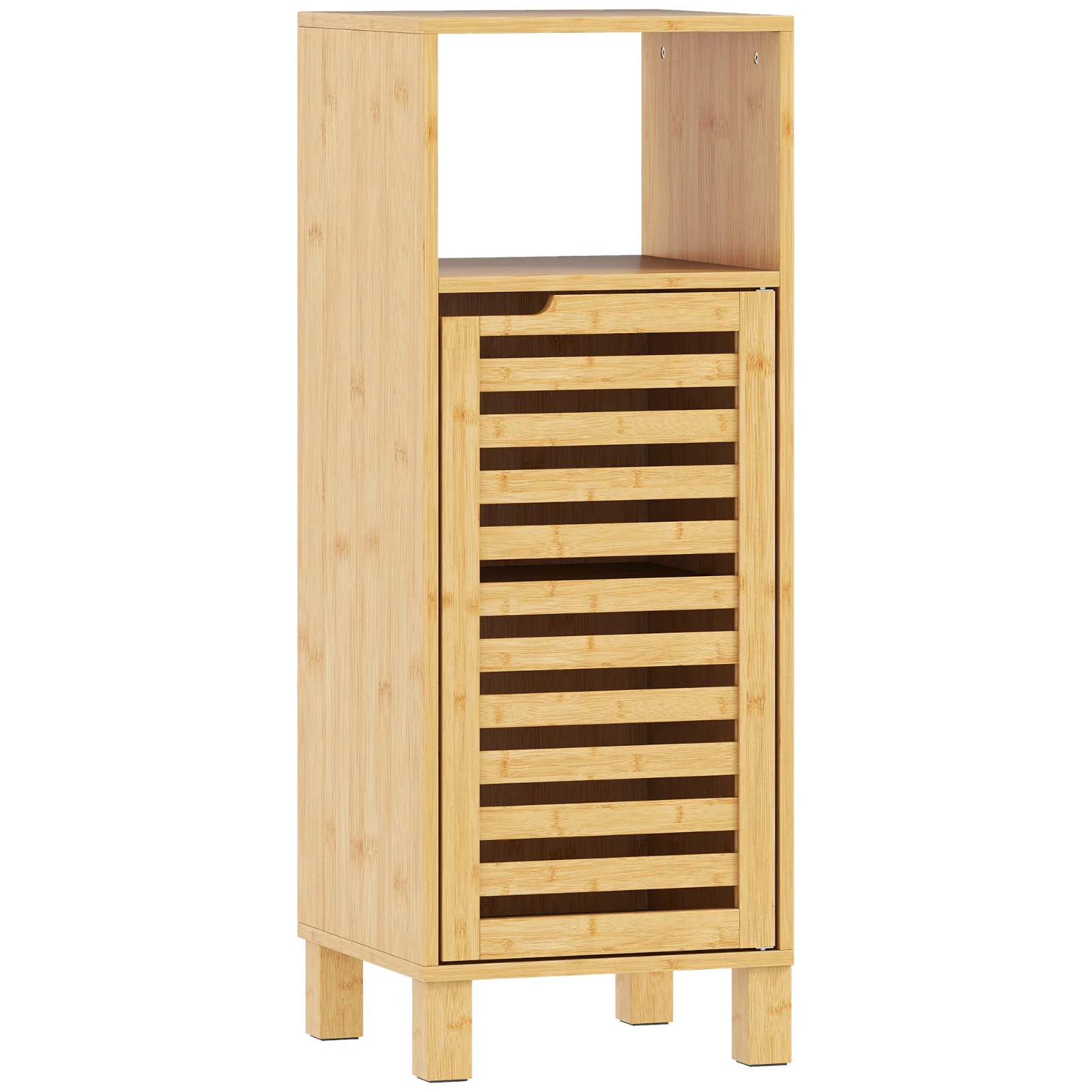 HOMCOM Dulap baie, raft deschis, dulap, lemn de bambus, ușă cu lamele, maro deschis | Aosom Romania HOMCOM Dulap baie, raft deschis, dulap, lemn de bambus, ușă cu lamele, maro deschis | Aosom Romania