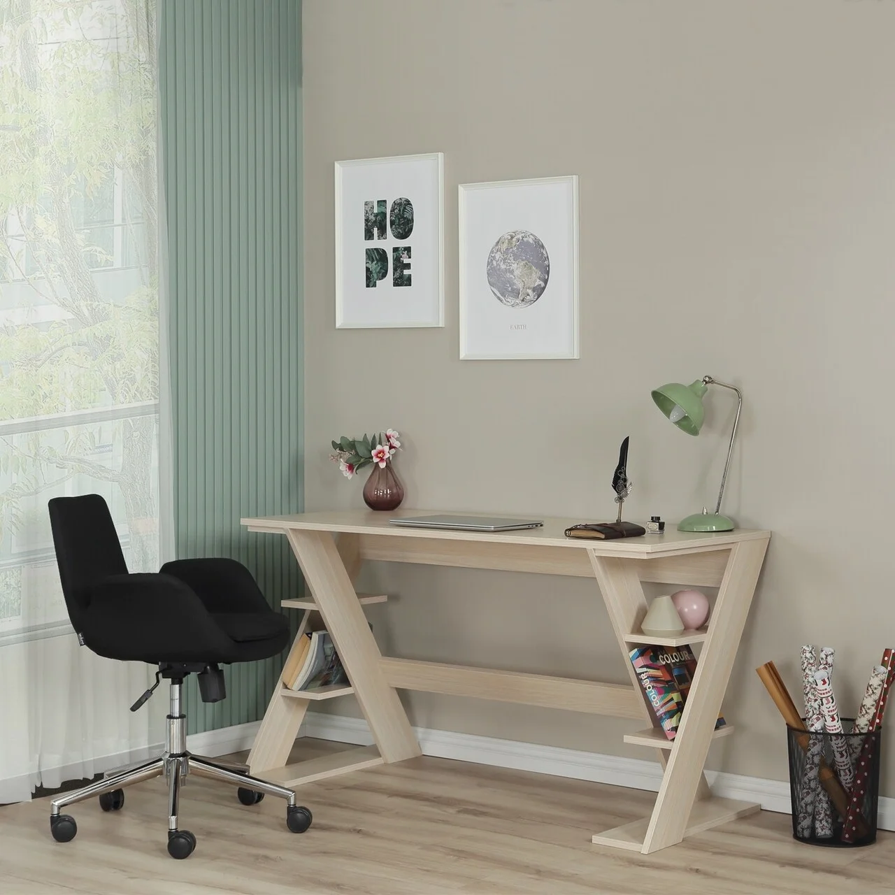 Birou, Hanah Home, Lungo, 140x73x60 cm, Stejar deschis Birou, Hanah Home, Lungo, 140x73x60 cm, Stejar deschis