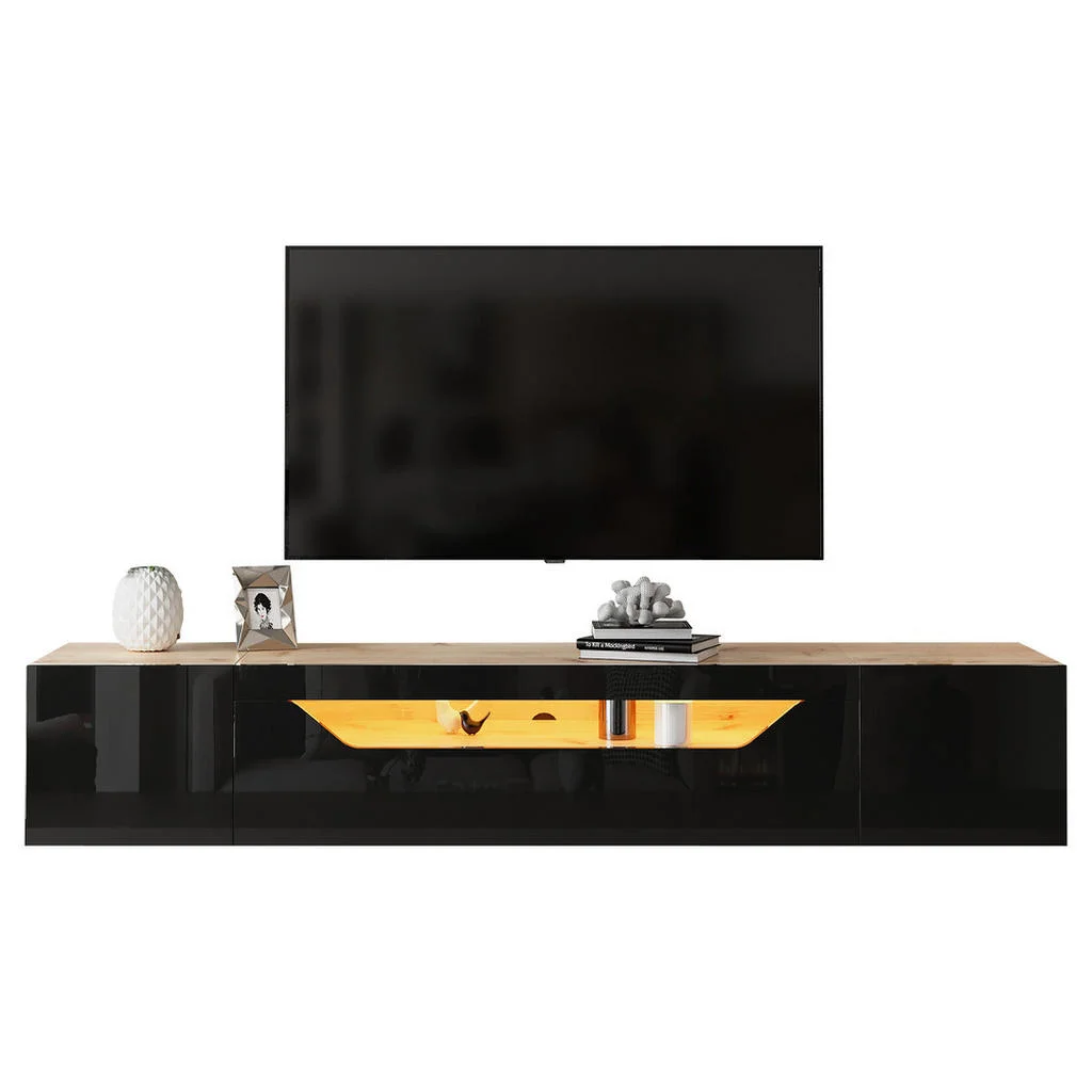 COMODĂ TV 180x37x36cm Negru cu LED și 3 compartimente COMODĂ TV 180x37x36cm Negru cu LED și 3 compartimente