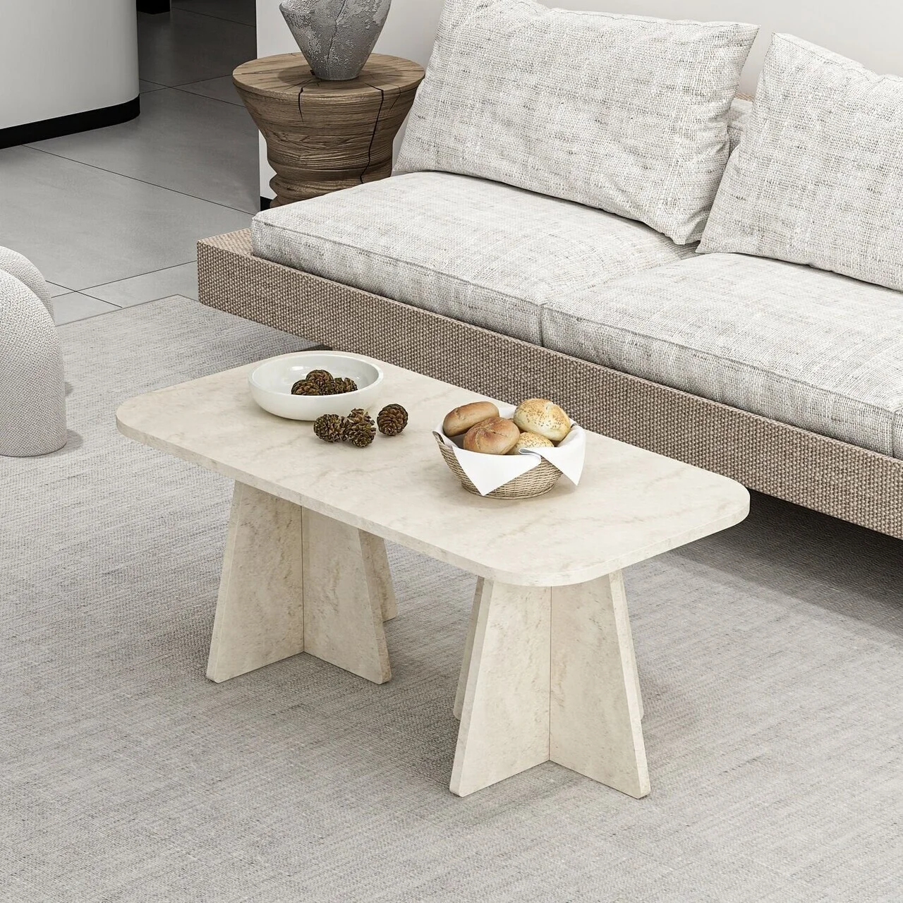 Masuta de cafea, Hanah Home, Mantar, 90x39x45 cm, Travertin Masuta de cafea, Hanah Home, Mantar, 90x39x45 cm, Travertin