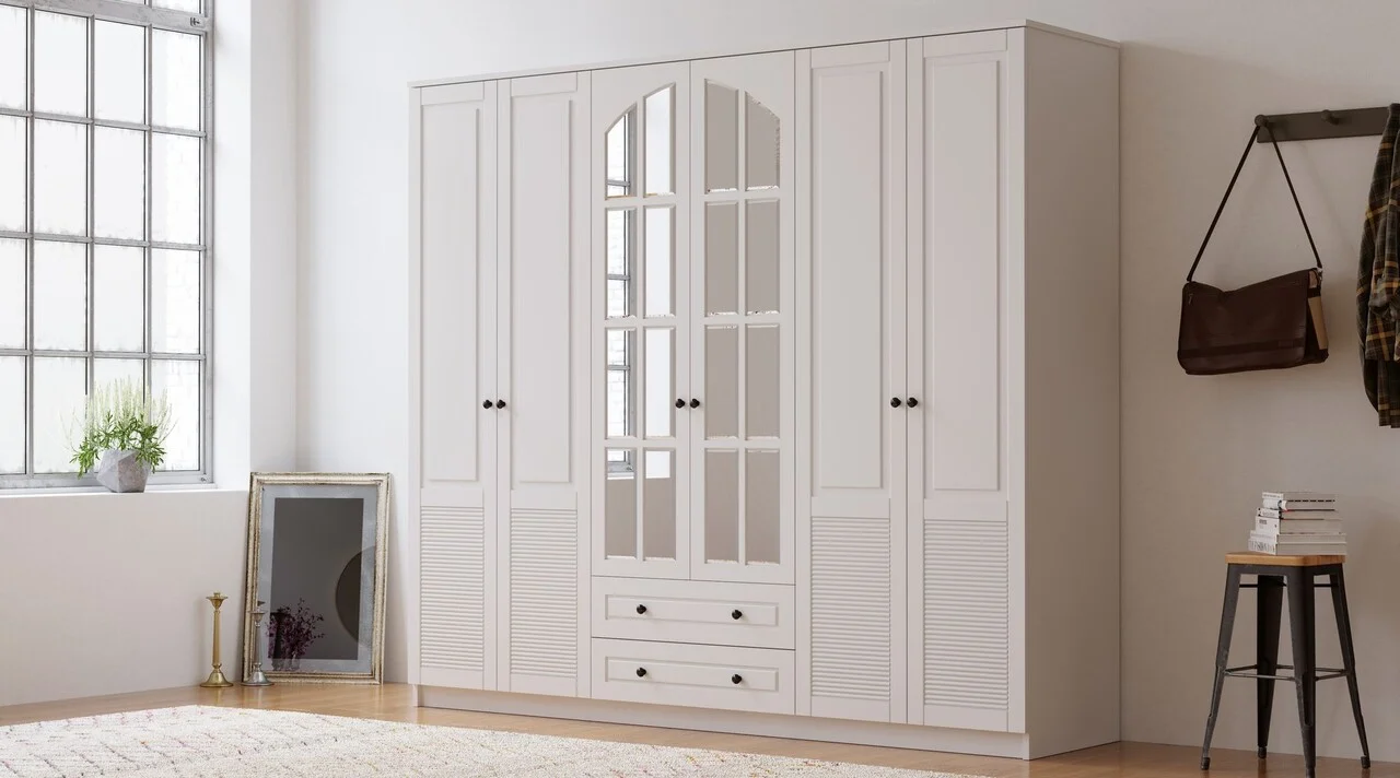 Dulap pentru haine, Hanah Home, Rb-115, 210x210x52 cm, Alb mat Dulap pentru haine, Hanah Home, Rb-115, 210x210x52 cm, Alb mat
