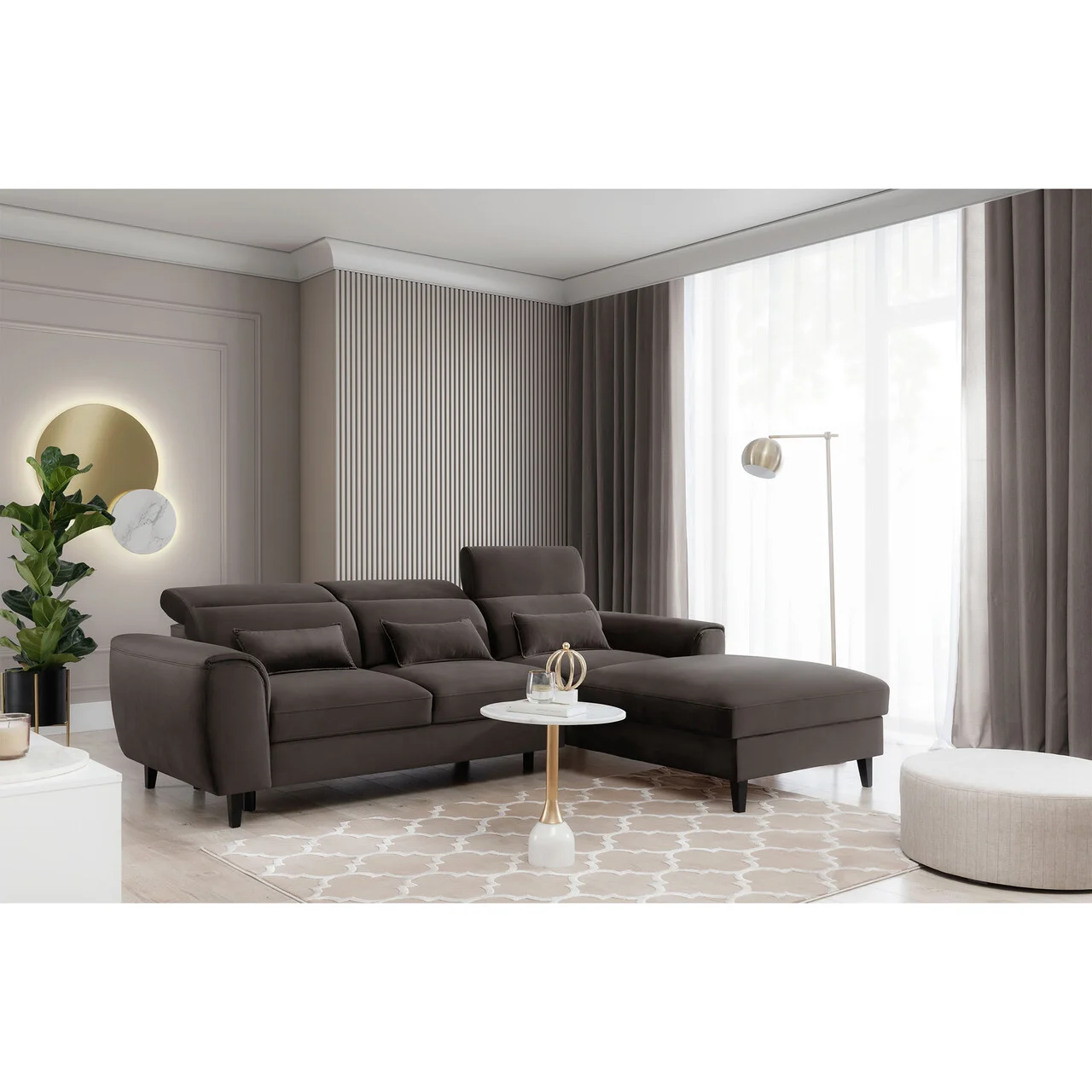 Coltar extensibil dreapta 4 locuri ELTAP, Foble, 267x196x100 cm, lemn/poliester, maro inchis Coltar extensibil dreapta 4 locuri ELTAP, Foble, 267x196x100 cm, lemn/poliester, maro inchis