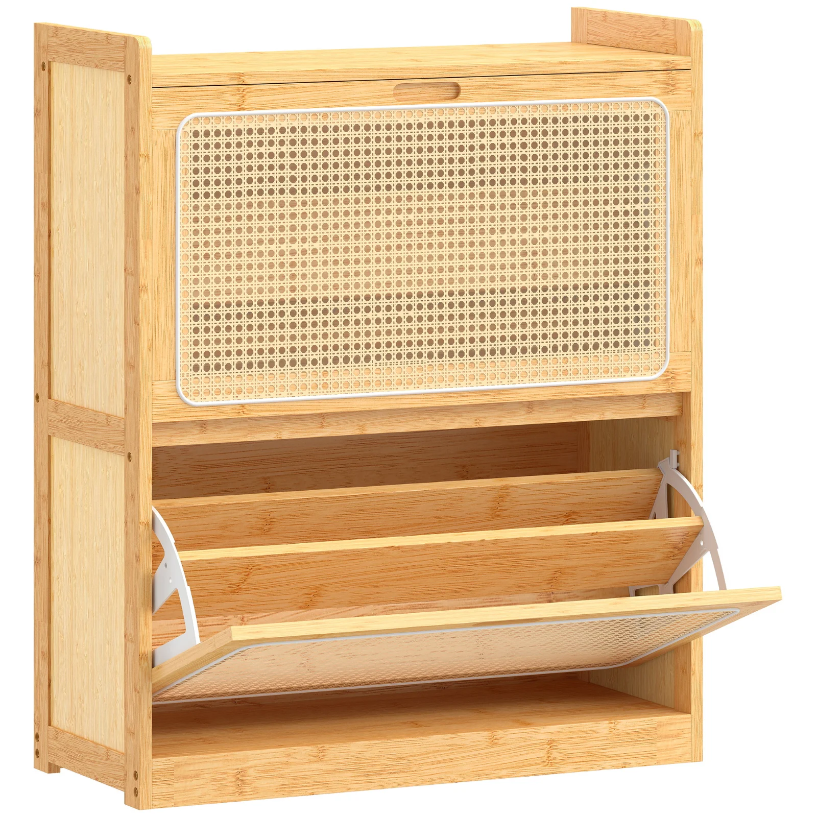 HOMCOM Pantofar îngust din bambus cu 2 sertare rabatabile din ratan pentru 12-14 perechi 69x29x83 cm Natural | Aosom Romania HOMCOM Pantofar îngust din bambus cu 2 sertare rabatabile din ratan pentru 12-14 perechi 69x29x83 cm Natural | Aosom Romania