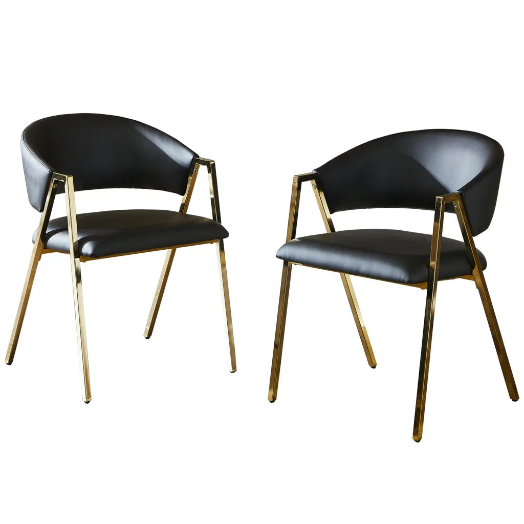 SET de 2 scaune de sufragerie din piele PU neagră și metal auriu SET de 2 scaune de sufragerie din piele PU neagră și metal auriu