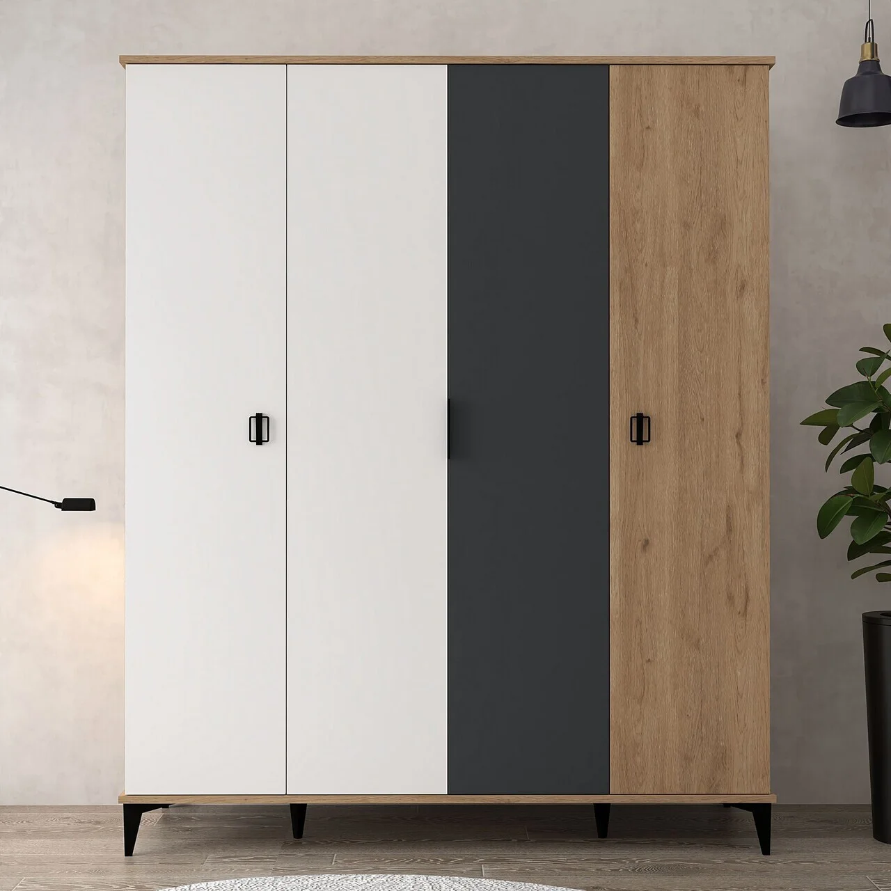 Dulap pentru haine, Hanah Home, Neva 6402, 164x200x52 cm, PAL, Stejar / Alb / Antracit Dulap pentru haine, Hanah Home, Neva 6402, 164x200x52 cm, PAL, Stejar / Alb / Antracit