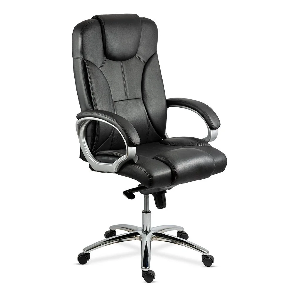 Scaun directorial din piele naturală cu bază metalică OFF 5860 negru Scaun directorial din piele naturală cu bază metalică OFF 5860 negru