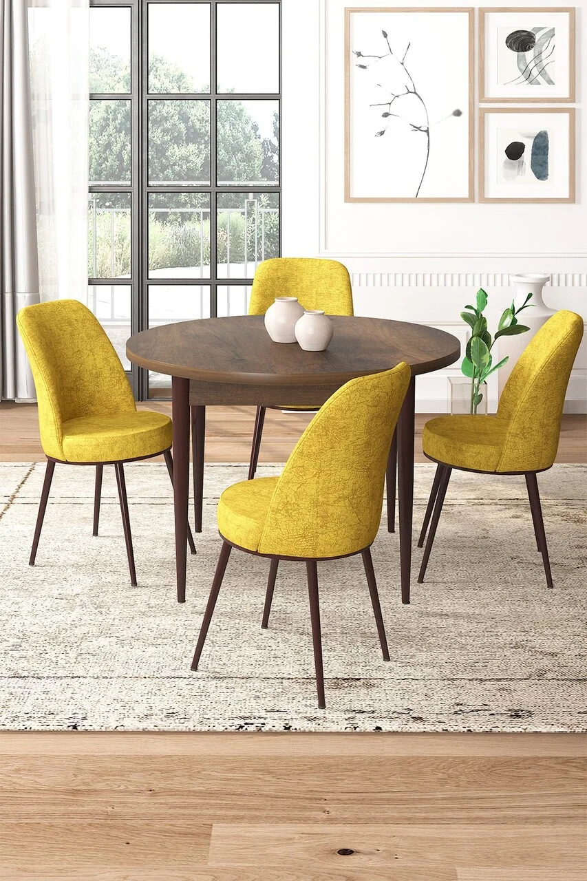 Set masa si scaune (5 piese), Hanah Home, Tor, Baroc / Muștar Set masa si scaune (5 piese), Hanah Home, Tor, Baroc / Muștar