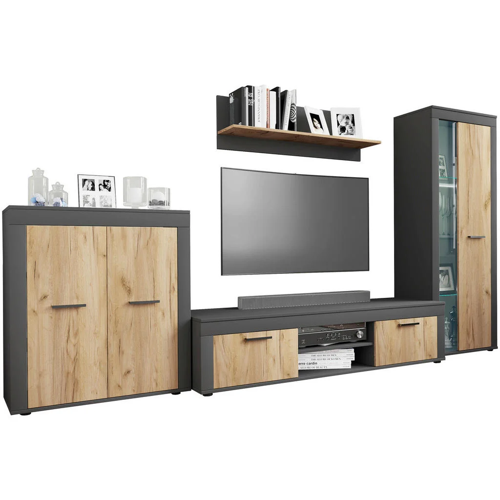 Ansamblu Mobilier Camera De Z, 4 piese, antracit, stejar miere, 300/159/37 cm Ansamblu Mobilier Camera De Z, 4 piese, antracit, stejar miere, 300/159/37 cm