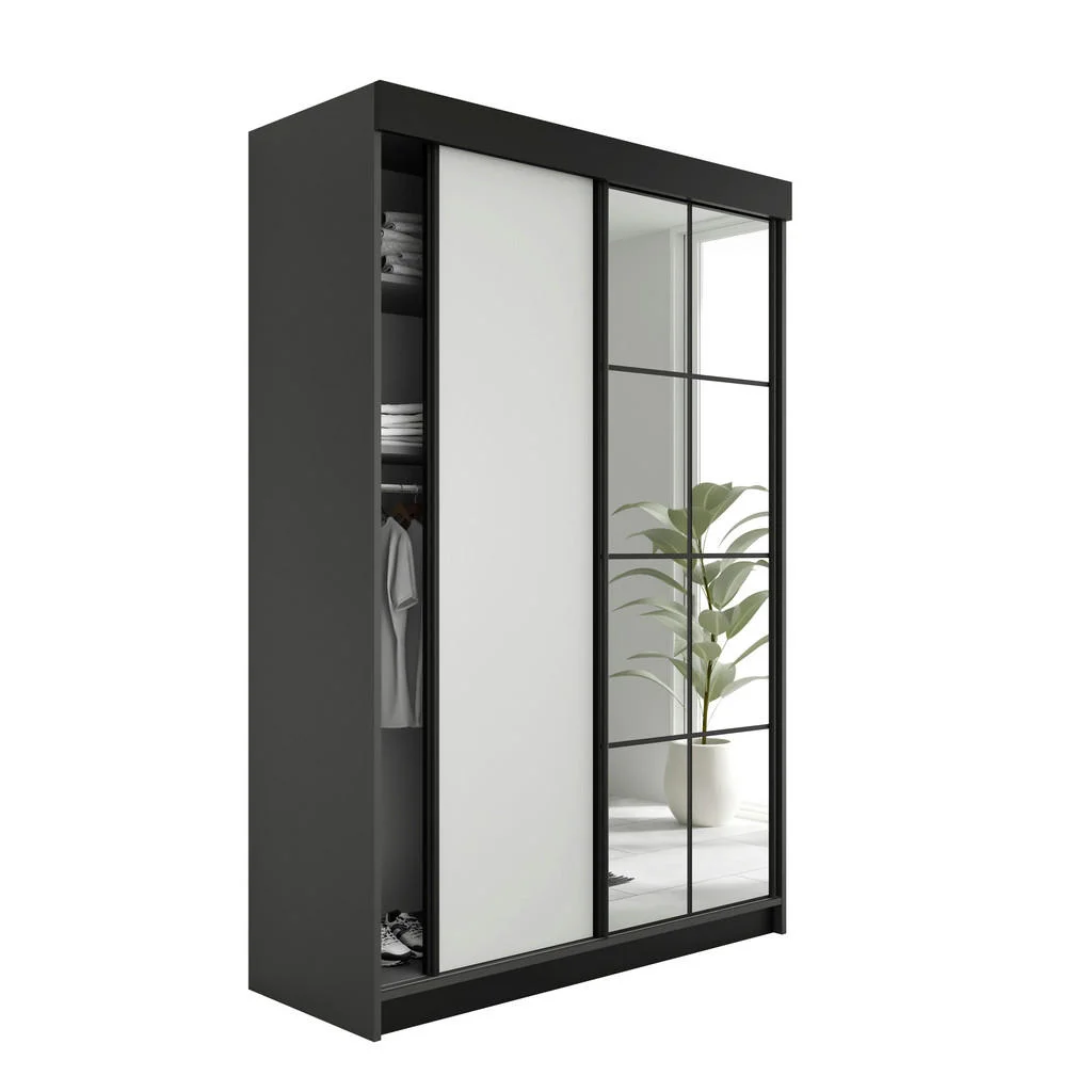 DULAP CU UȘI GLISANTE LAMARO - 138x205x59 cm - grafit și alb DULAP CU UȘI GLISANTE LAMARO - 138x205x59 cm - grafit și alb
