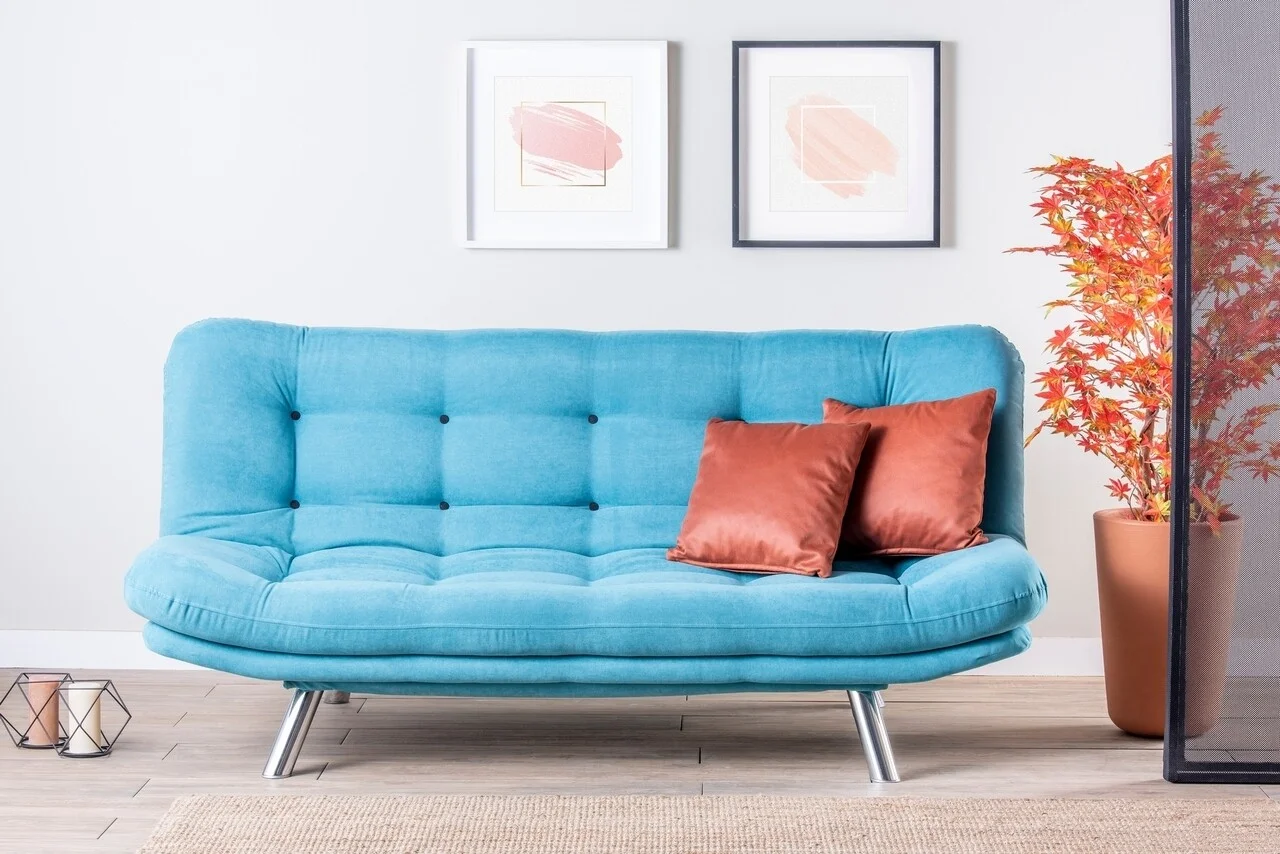 Canapea extensibila Misa Sofabed, Futon, 3 locuri, 198x128 cm, metal, turcoaz Canapea extensibila Misa Sofabed, Futon, 3 locuri, 198x128 cm, metal, turcoaz