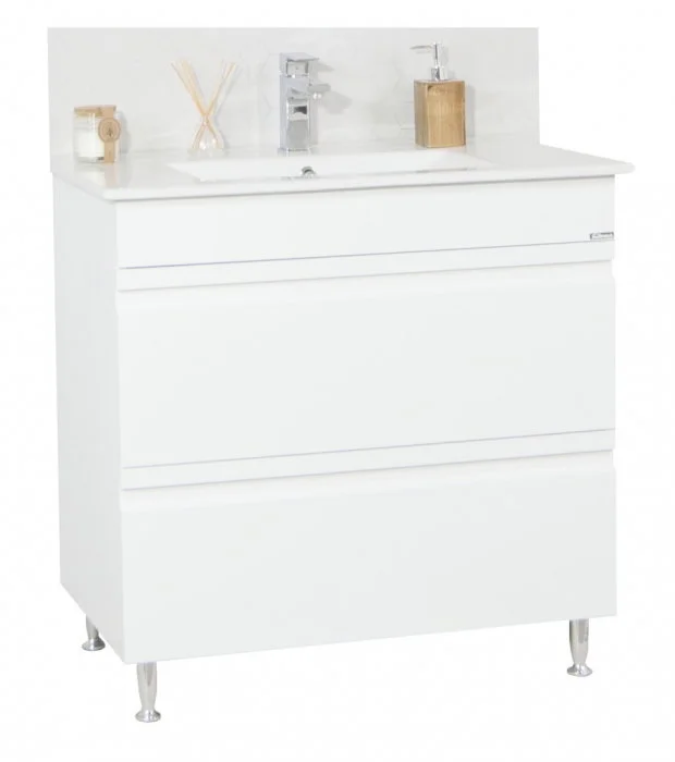 Set Baza front MDF si Lavoar seria 086, cu sertare, 80 cm, alb Set Baza front MDF si Lavoar seria 086, cu sertare, 80 cm, alb
