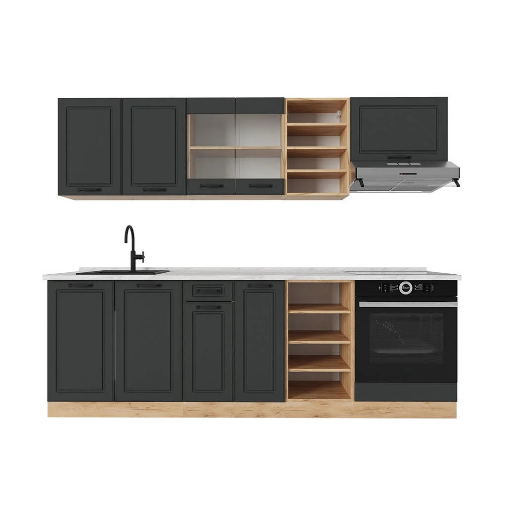KITCHENETTE R-Line Casa de țară antracit / stejar auriu 240 cm , AP Marmură KITCHENETTE R-Line Casa de țară antracit / stejar auriu 240 cm , AP Marmură