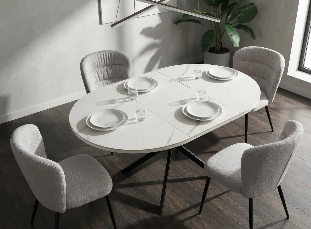 Masa extensibila dining, Mauro Ferretti, Martin, 100-140x75 cm, metal/ceramica, negru/alb Masa extensibila dining, Mauro Ferretti, Martin, 100-140x75 cm, metal/ceramica, negru/alb