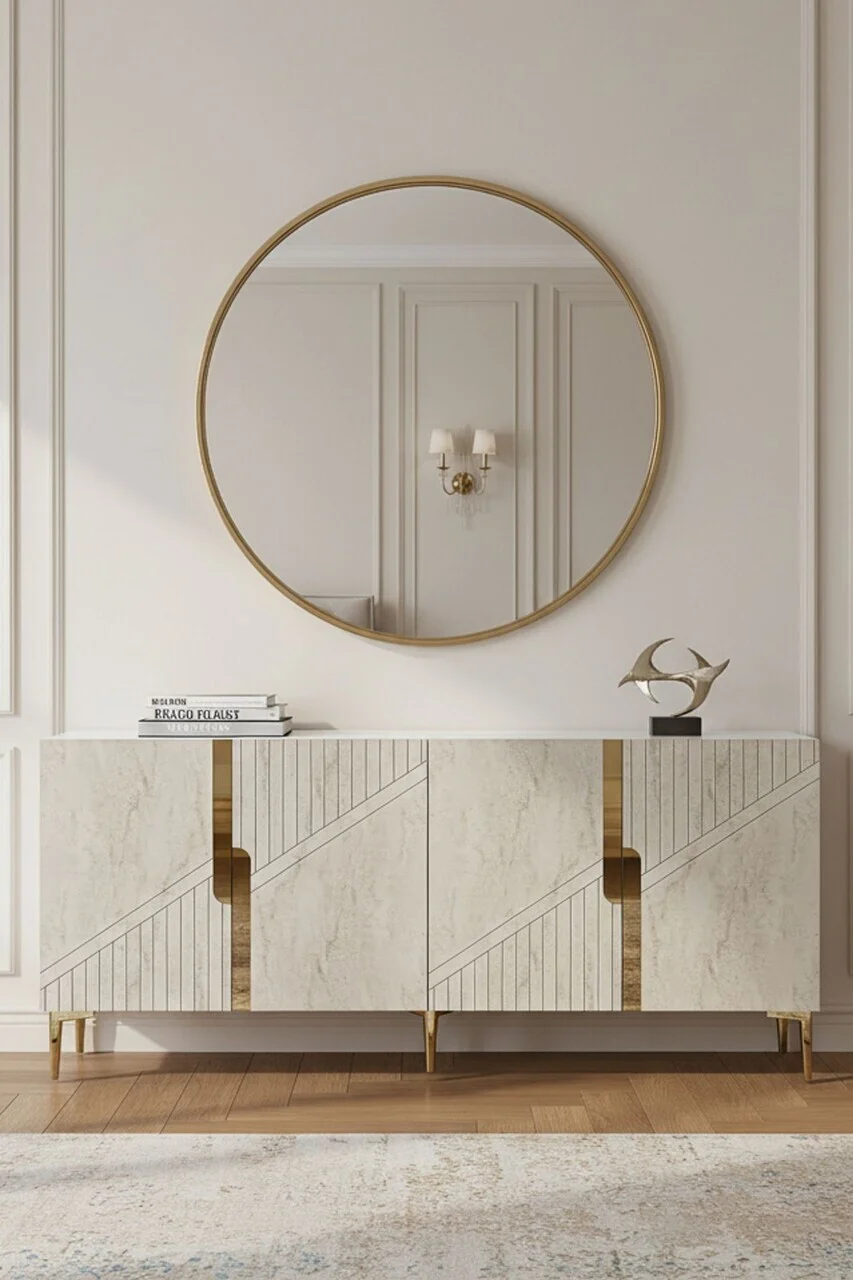 Consola, Hanah Home, Evva 150, 125x75x32 cm, White / Travertine / Gold Consola, Hanah Home, Evva 150, 125x75x32 cm, White / Travertine / Gold