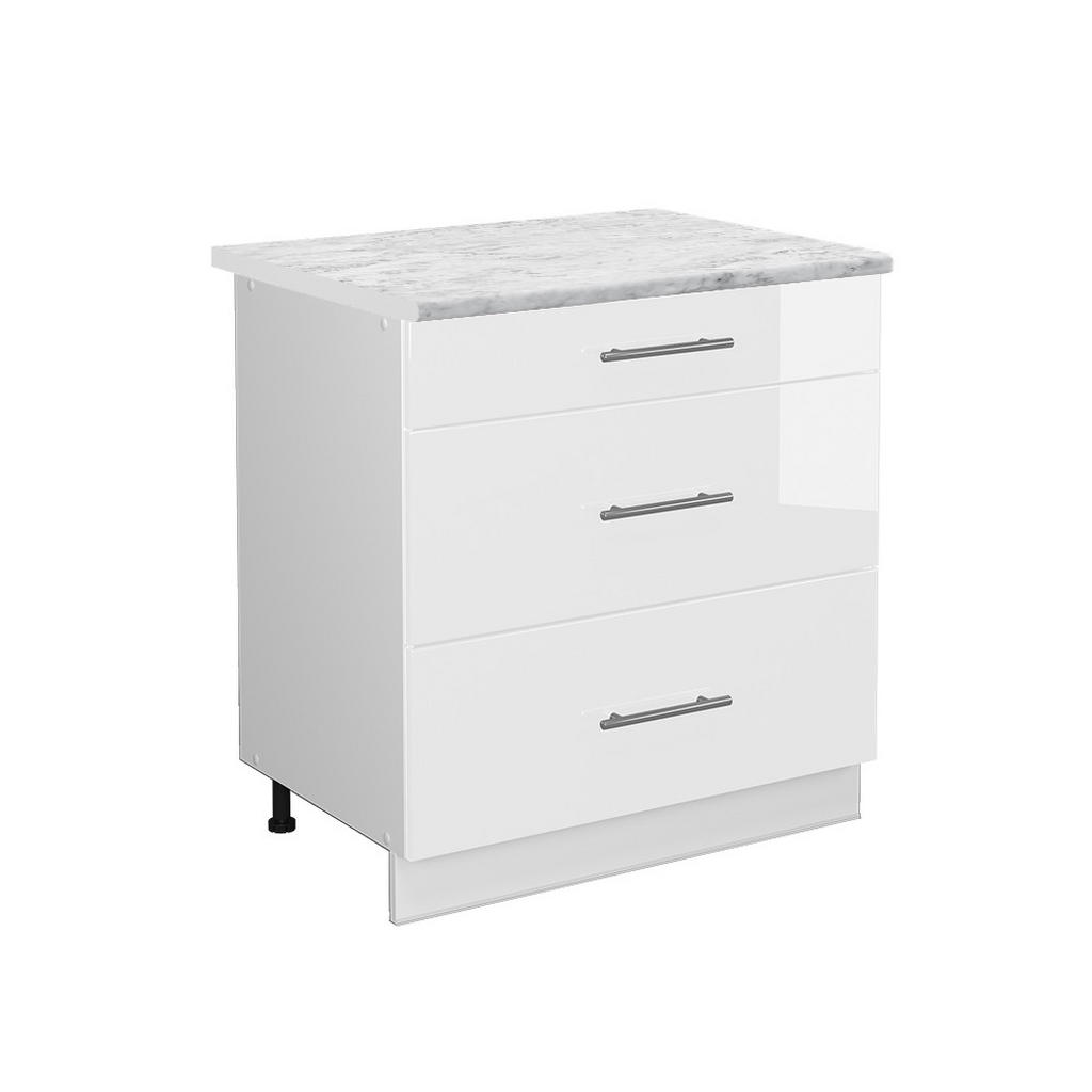DULAP DE BAZĂ DE BUCĂTĂRIE Fame-Line Alb lucios ridicat 80 cm cu 3 sertare, marmura AP DULAP DE BAZĂ DE BUCĂTĂRIE Fame-Line Alb lucios ridicat 80 cm cu 3 sertare, marmura AP