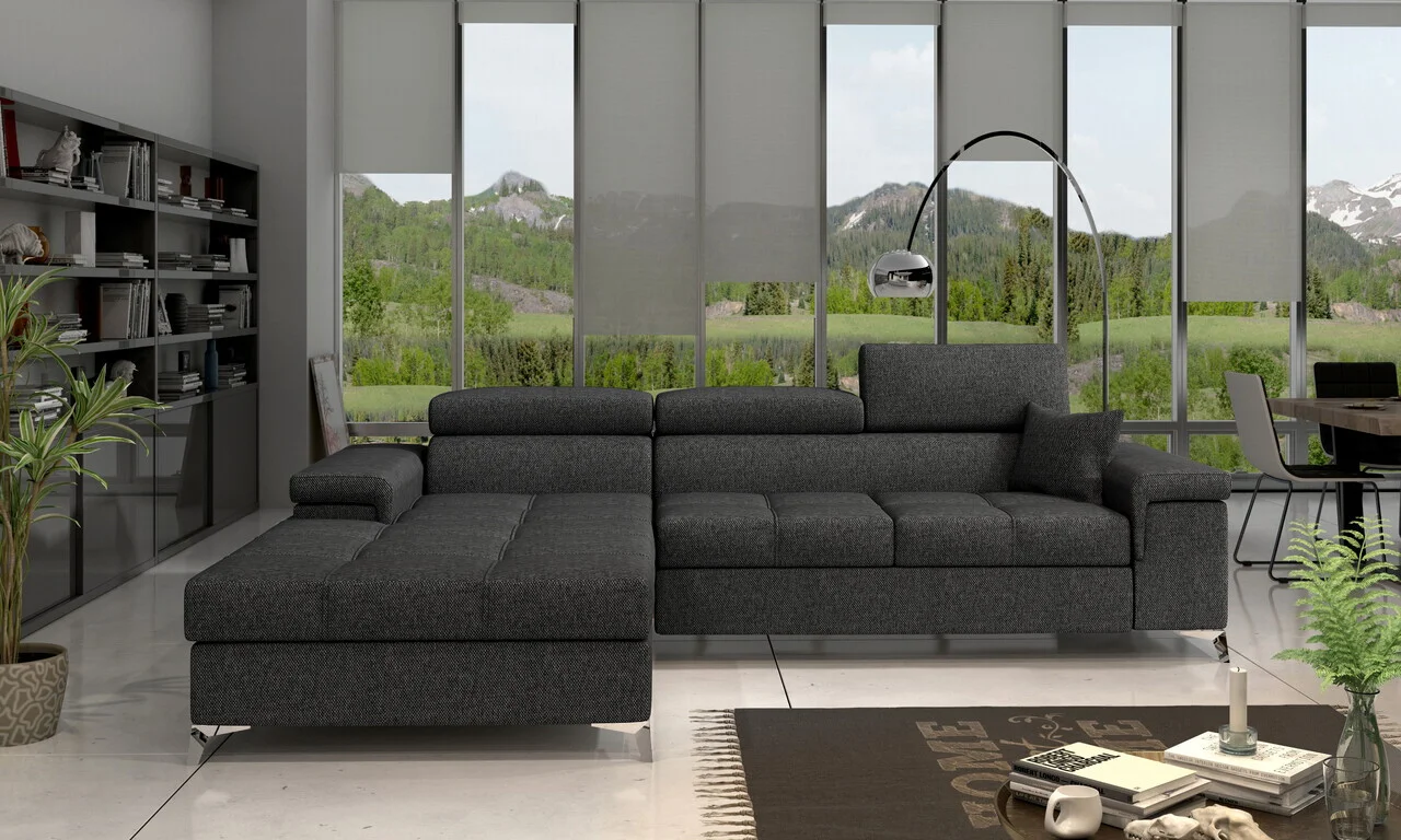 Coltar extensibil stanga 4 locuri ELTAP, Ric-06, Ricardo, 281x205x88 cm, lemn/poliester, gri inchis Coltar extensibil stanga 4 locuri ELTAP, Ric-06, Ricardo, 281x205x88 cm, lemn/poliester, gri inchis