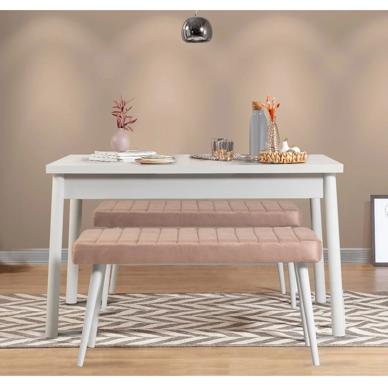 Set masa si 2 banci, Hanah Home, Costa 0900, Alb / Piatra Set masa si 2 banci, Hanah Home, Costa 0900, Alb / Piatra