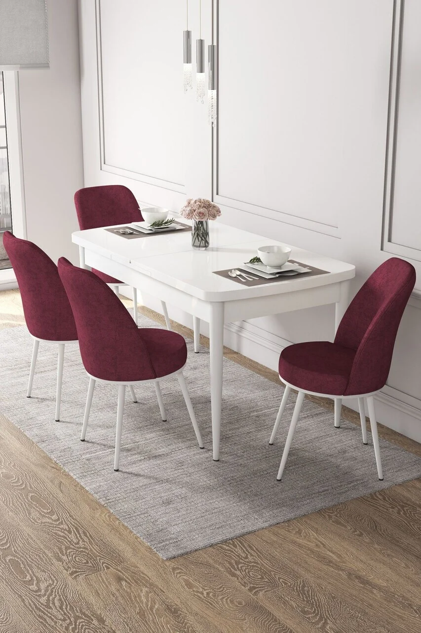 Set masa extensibila si scaune (5 piese), Hanah Home, Via, Alb / Burgundia Set masa extensibila si scaune (5 piese), Hanah Home, Via, Alb / Burgundia