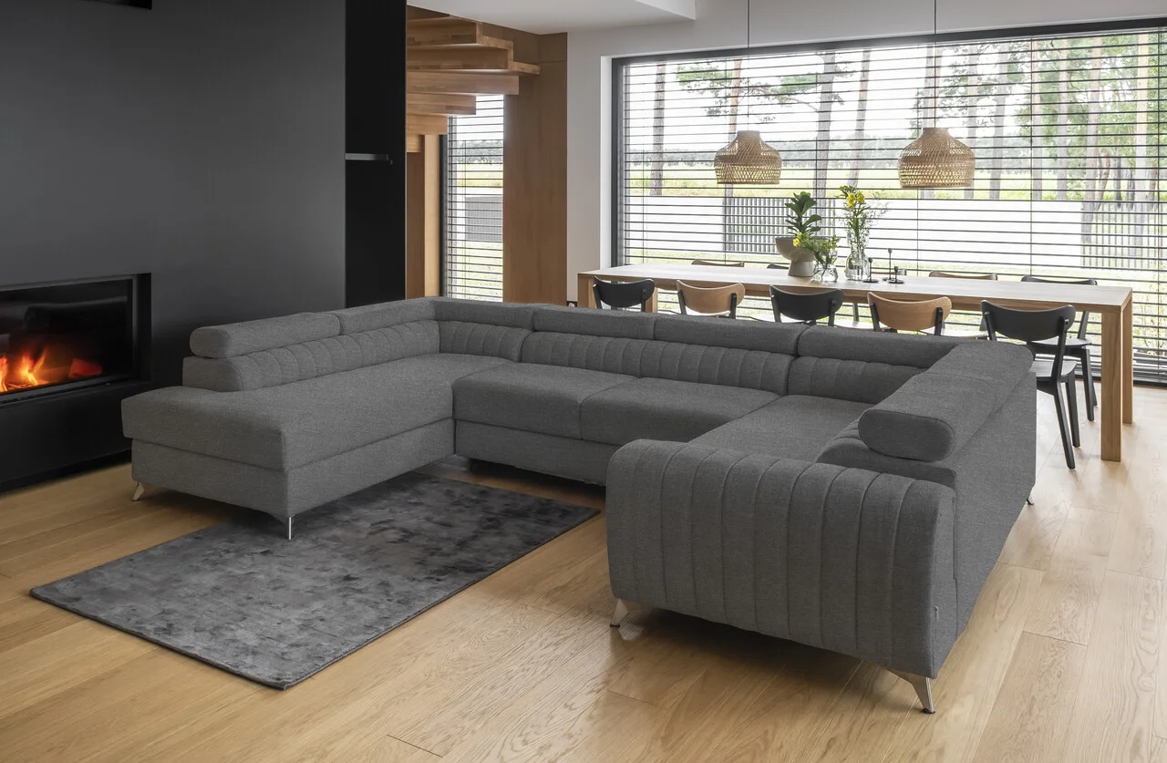 Coltar extensibil stanga 6 locuri ELTAP, LT-04VER, Louis, 347x202x92 cm, lemn/poliester, gri Coltar extensibil stanga 6 locuri ELTAP, LT-04VER, Louis, 347x202x92 cm, lemn/poliester, gri