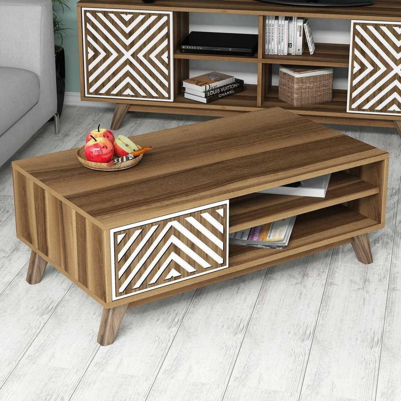 Masuta de cafea İnci Walnut, Hommy Craft, 105x60x38,2 cm, alunaalb Masuta de cafea İnci Walnut, Hommy Craft, 105x60x38,2 cm, alunaalb