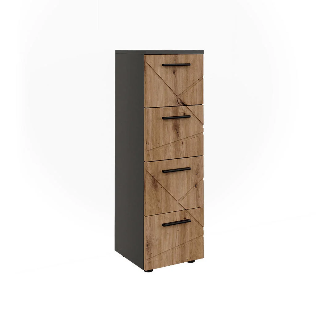 DULAP MIDI Irma, antracit/Stejar auriu, 30x95 cm cu 4 sertare DULAP MIDI Irma, antracit/Stejar auriu, 30x95 cm cu 4 sertare