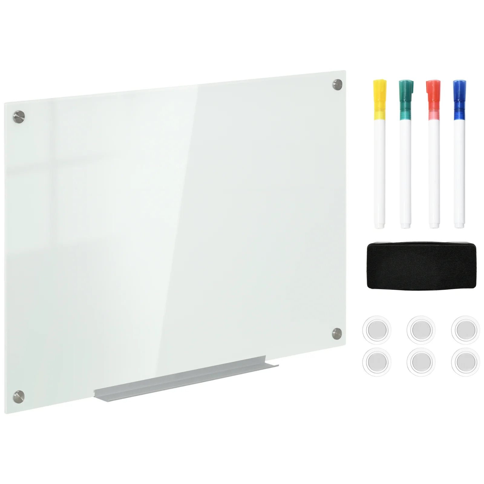 Vinsetto Tablă de Sticlă Albă cu 4 Markere și Burete de Șters 90x60x0.4 cm | Aosom Romania Vinsetto Tablă de Sticlă Albă cu 4 Markere și Burete de Șters 90x60x0.4 cm | Aosom Romania