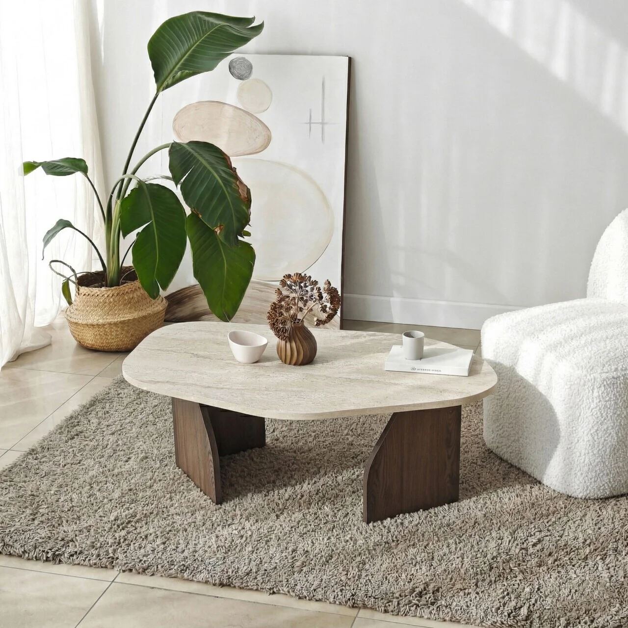 Masuta de cafea, Hanah Home, Rock, 100x35x60 cm, PAL, Travertin / Nuc Masuta de cafea, Hanah Home, Rock, 100x35x60 cm, PAL, Travertin / Nuc