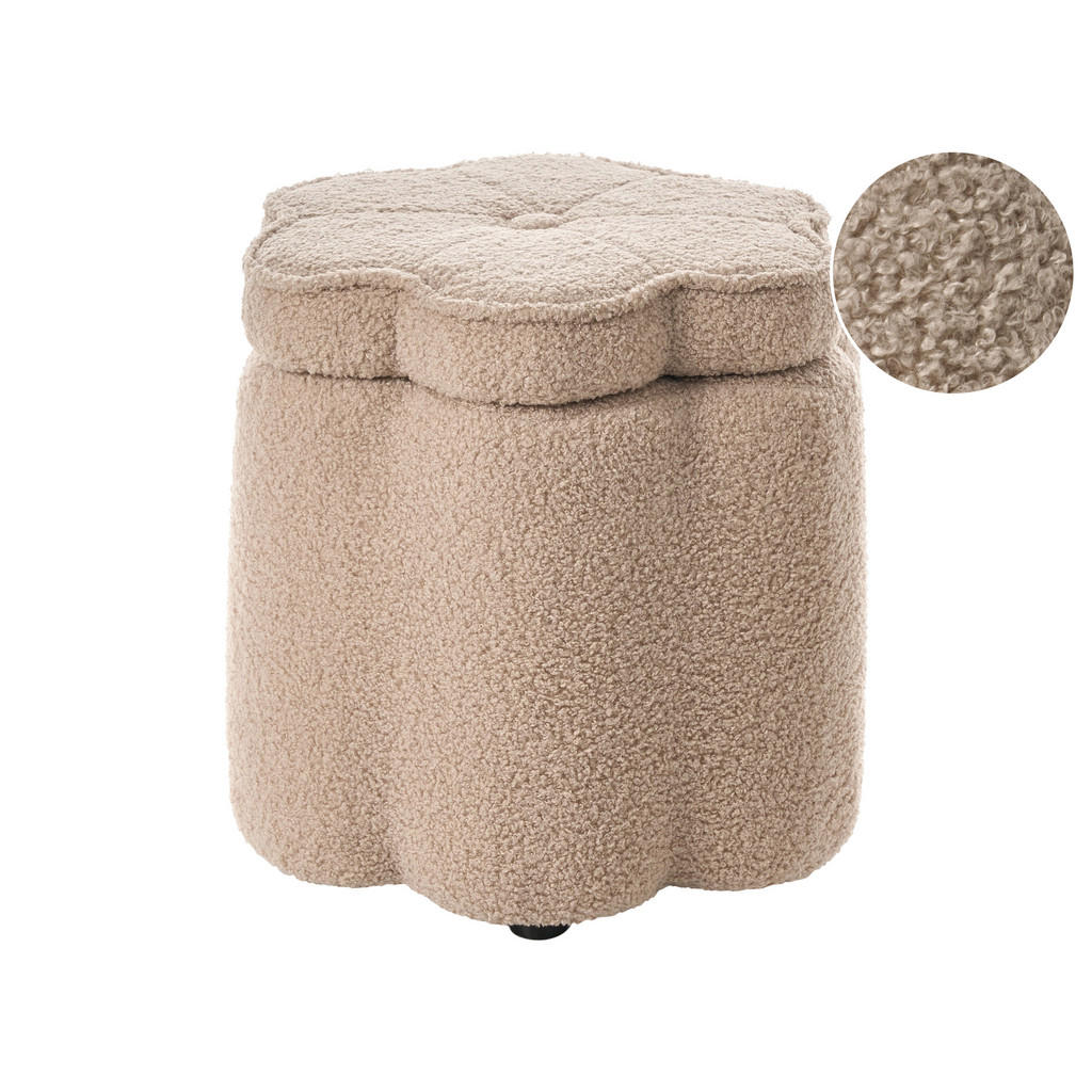 TABURET pentru copii cu spațiu de depozitare bouclé bej floare Flower TABURET pentru copii cu spațiu de depozitare bouclé bej floare Flower