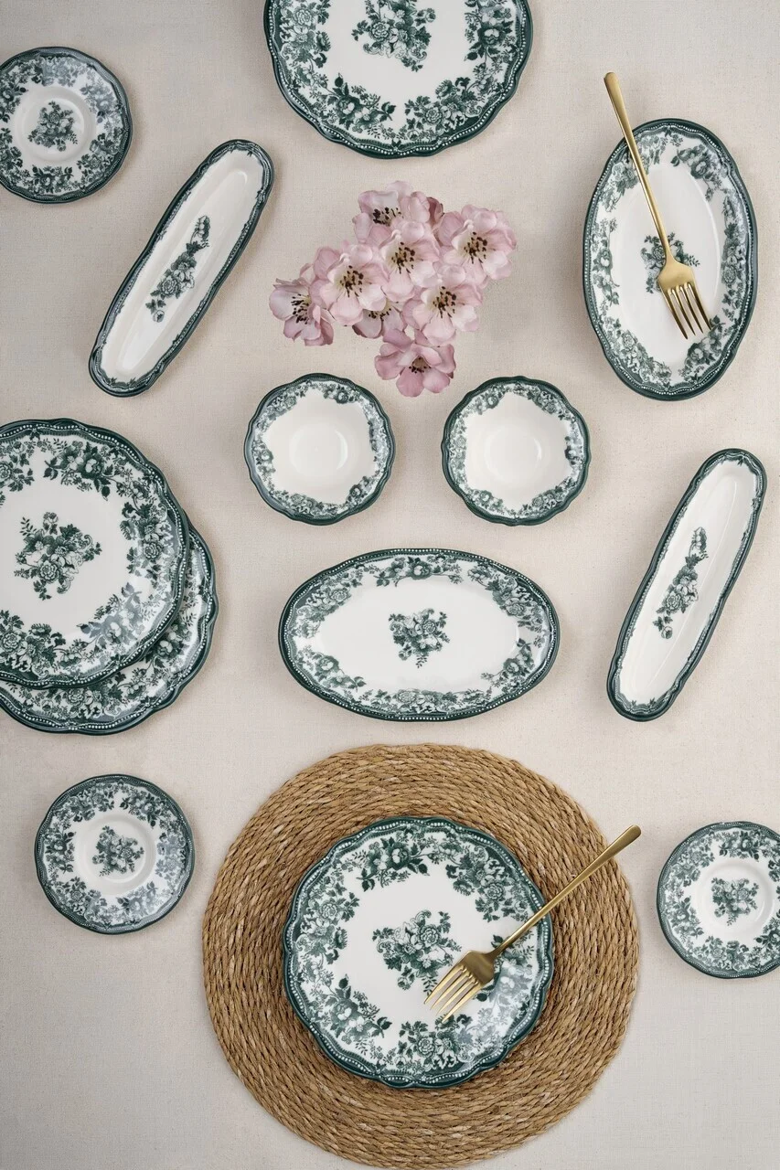 Set de mic dejun, Hermia, 667PRS1738, Portelan, Platou cu măsline: 22 x 7 cm (2 bucăți), Alb/Verde Set de mic dejun, Hermia, 667PRS1738, Portelan, Platou cu măsline: 22 x 7 cm (2 bucăți), Alb/Verde