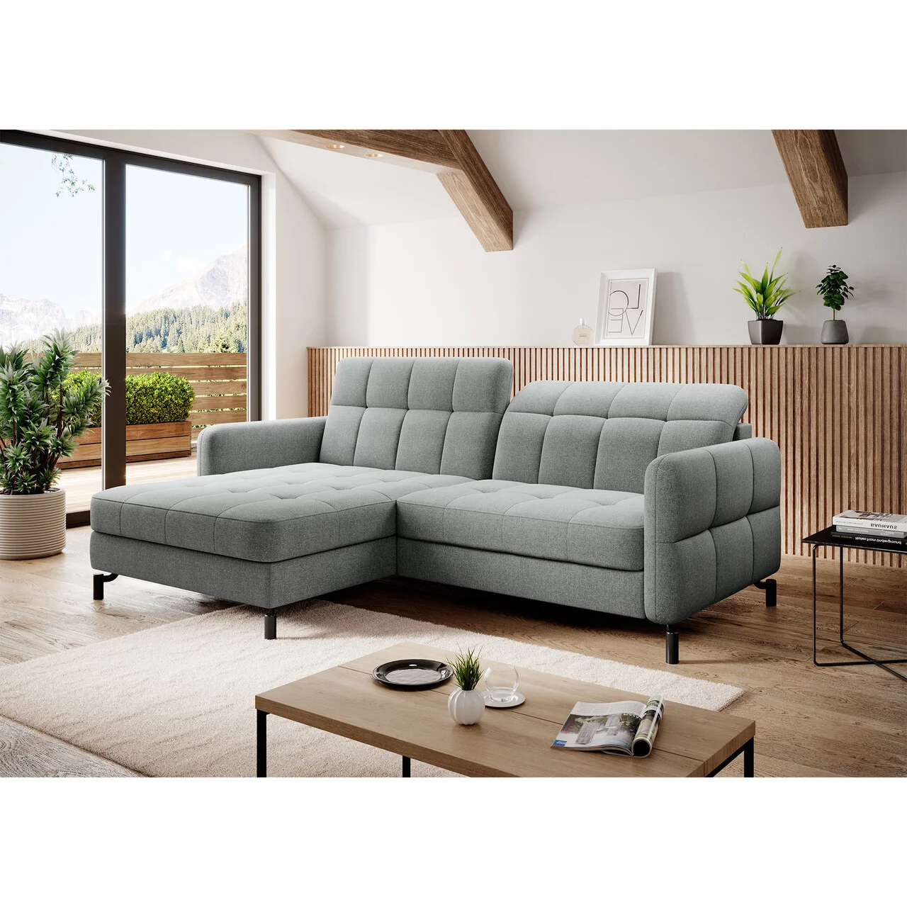 Coltar extensibil stanga 3 locuri ELTAP, Lore-108, Lorelle, 225x160x105 cm, lemn/poliester, gri deschis Coltar extensibil stanga 3 locuri ELTAP, Lore-108, Lorelle, 225x160x105 cm, lemn/poliester, gri deschis