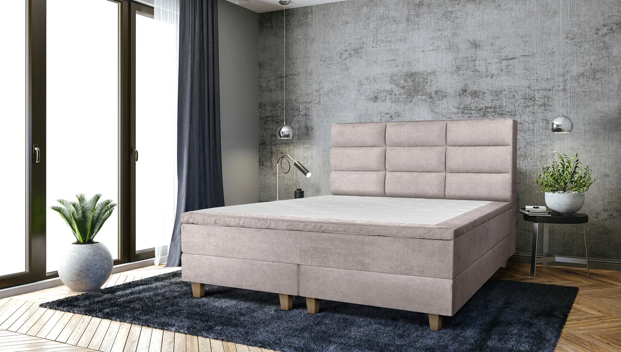 Pat matrimonial, Stockholm, Harmony E, 180x200 cm, saltea tip Pocket, topper memory, Taupe Pat matrimonial, Stockholm, Harmony E, 180x200 cm, saltea tip Pocket, topper memory, Taupe
