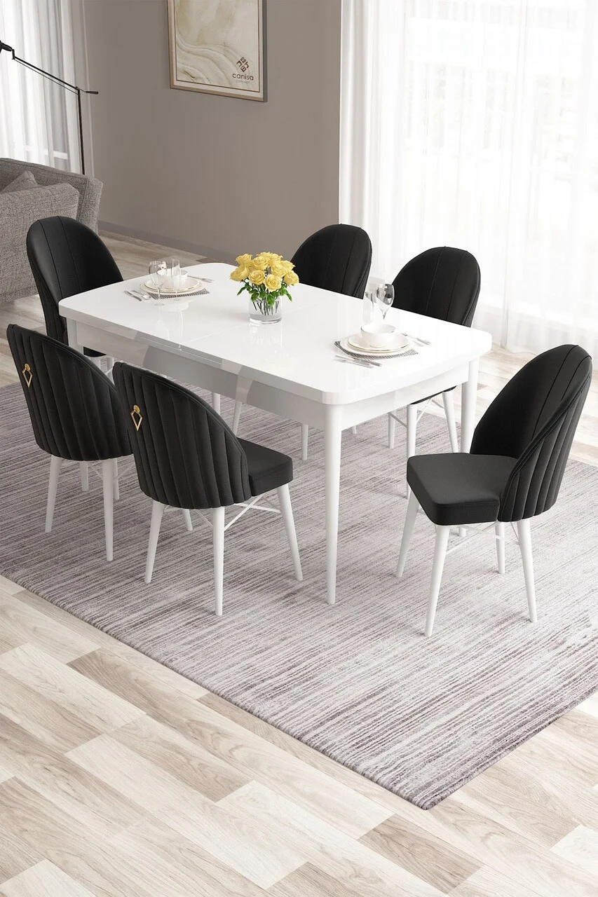 Set masa extensibila si scaune (7 piese), Hanah Home, Roz, Alb/Negru Set masa extensibila si scaune (7 piese), Hanah Home, Roz, Alb/Negru