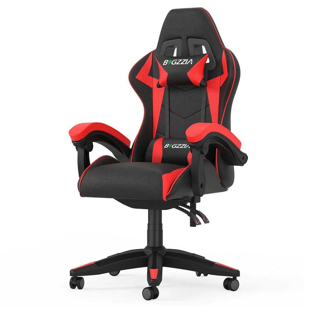 SCAUN GAMING ergonomic cu spătar reglabil și perne – Negru/Roșu