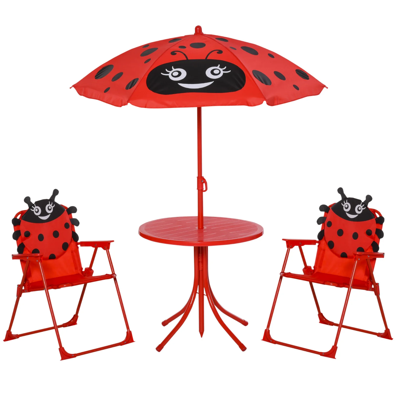 Outsunny Set masă de grădină cu 2 scaune pliabile, masă și scaune pentru copii în aer liber cu umbrelă din metal și poliester, roșu | Aosom Romania Outsunny Set masă de grădină cu 2 scaune pliabile, masă și scaune pentru copii în aer liber cu umbrelă din metal și poliester, roșu | Aosom Romania