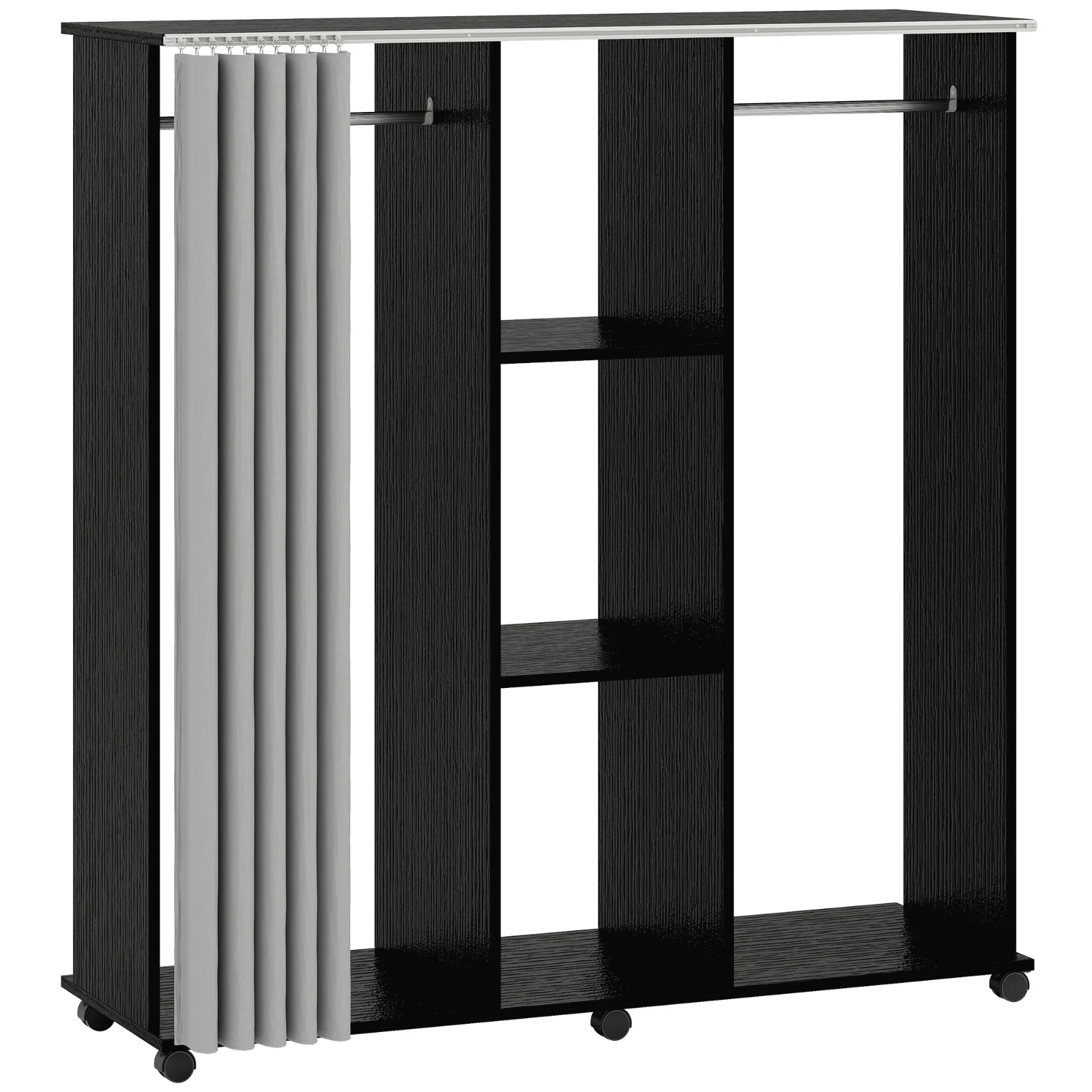HOMCOM Dulap cu 5 Rafturi și 6 Roți, PAL, 120x40x128 cm, Gri și Negru | Aosom Romania HOMCOM Dulap cu 5 Rafturi și 6 Roți, PAL, 120x40x128 cm, Gri și Negru | Aosom Romania