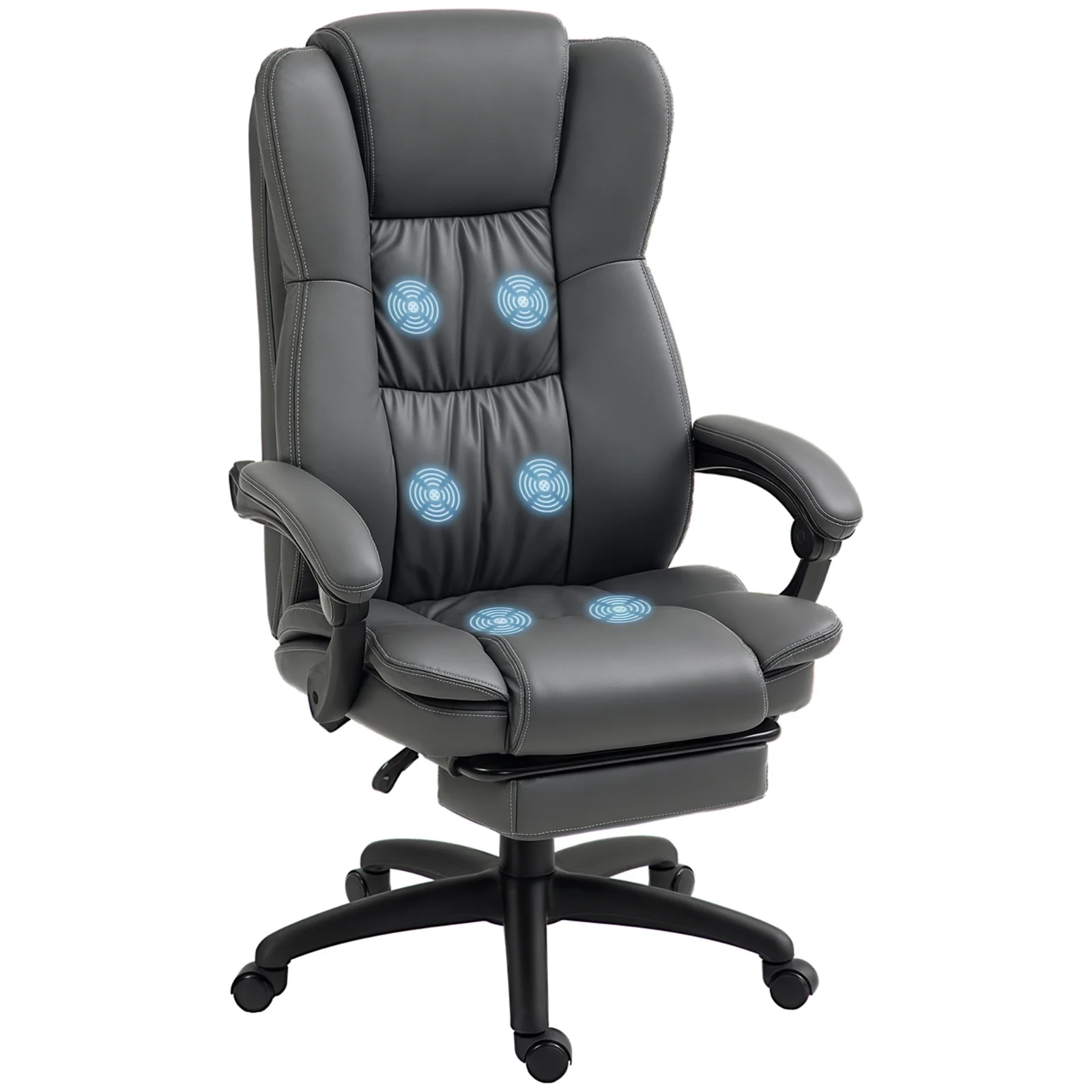 Vinsetto Scaun de birou reglabil cu suport pentru picioare, tetiere, funcție de masaj, piele ecologică, 68,5x68,5x113-121cm, Gri închis | Aosom Romania Vinsetto Scaun de birou reglabil cu suport pentru picioare, tetiere, funcție de masaj, piele ecologică, 68,5x68,5x113-121cm, Gri închis | Aosom Romania