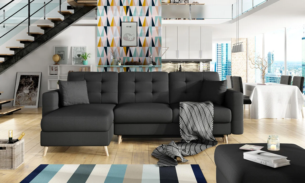 Coltar extensibil reversibil 3 locuri ELTAP, AsgL-01, Asgard, 248x162x93 cm, lemn/poliester, negru Coltar extensibil reversibil 3 locuri ELTAP, AsgL-01, Asgard, 248x162x93 cm, lemn/poliester, negru