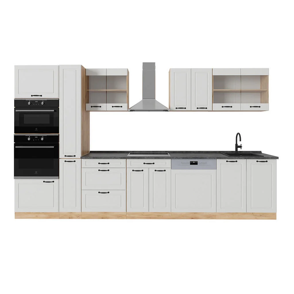 KITCHENETTE R-Line Casă de țară albă / stejar auriu 350 cm fara blat KITCHENETTE R-Line Casă de țară albă / stejar auriu 350 cm fara blat