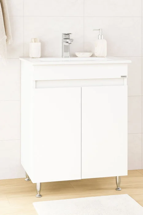Set Baza front MDF si Lavoar seria 386, montat, 60 cm, alb Set Baza front MDF si Lavoar seria 386, montat, 60 cm, alb