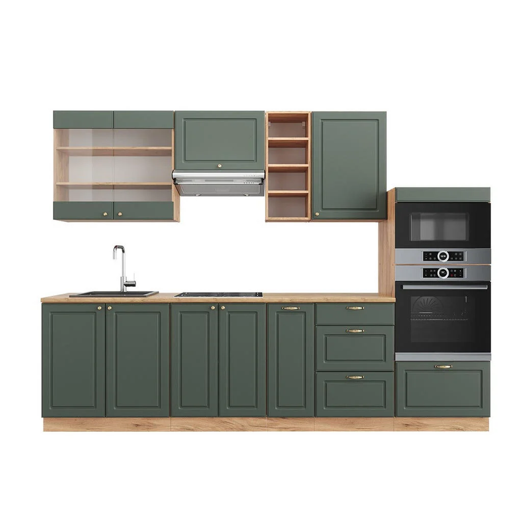 KITCHENETTE Fame-Line Casă de țară verde-aurie/stejar Goldkraft 280 cm , AP Stejar KITCHENETTE Fame-Line Casă de țară verde-aurie/stejar Goldkraft 280 cm , AP Stejar