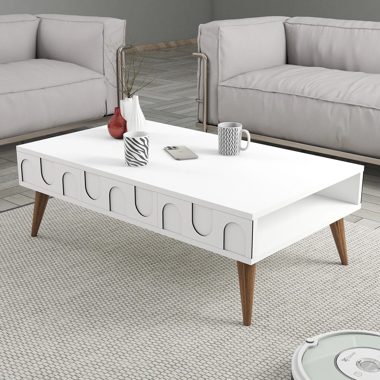 Masuta de cafea, Hanah Home, Lyon 34, 105x34.6x60 cm, Alb/Maro Masuta de cafea, Hanah Home, Lyon 34, 105x34.6x60 cm, Alb/Maro