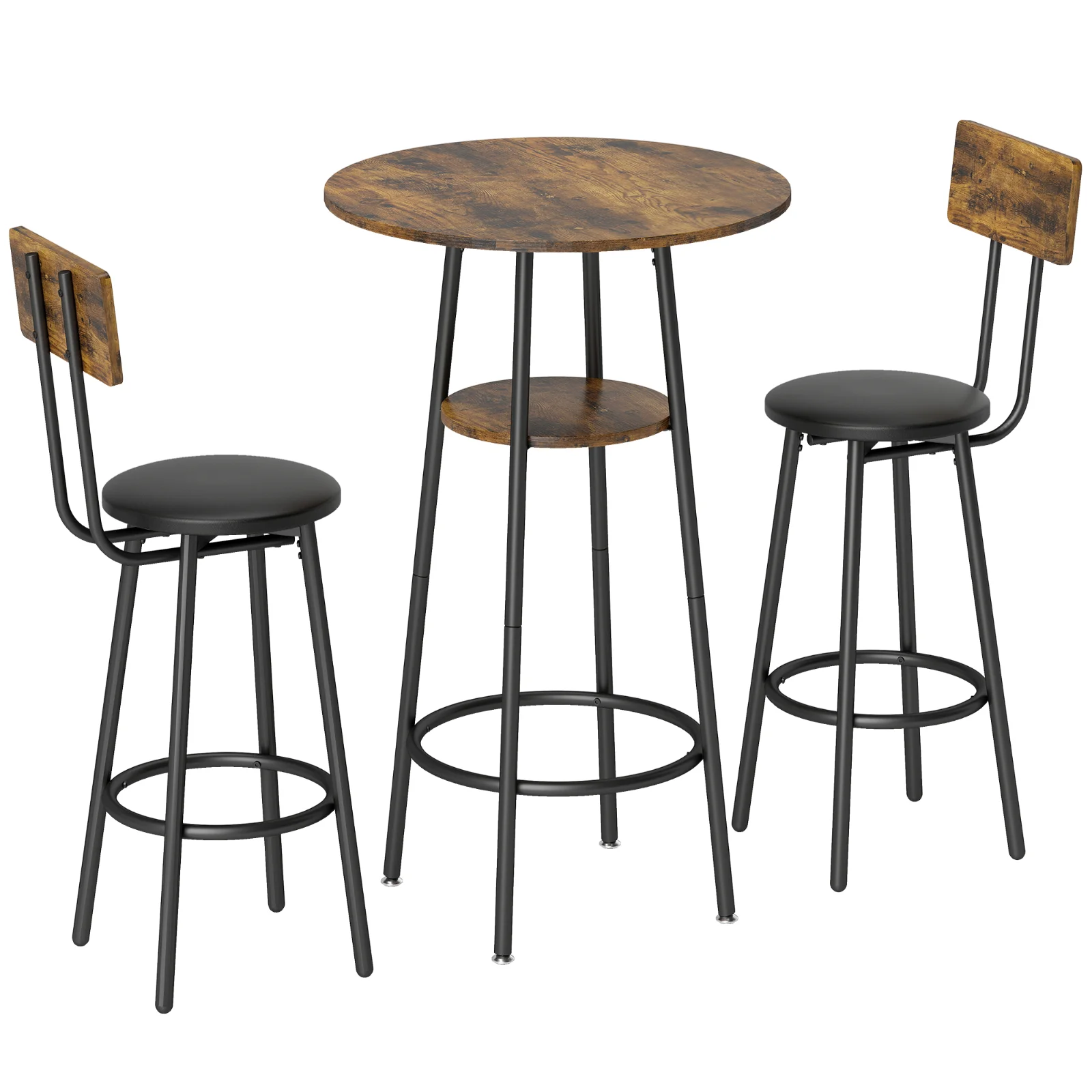 HOMCOM Set masă înaltă industrial cu 2 taburete tapițate, suporturi pentru picioare, cadru metalic, masă de bucătărie cu raft, Maro rustic | Aosom Romania HOMCOM Set masă înaltă industrial cu 2 taburete tapițate, suporturi pentru picioare, cadru metalic, masă de bucătărie cu raft, Maro rustic | Aosom Romania