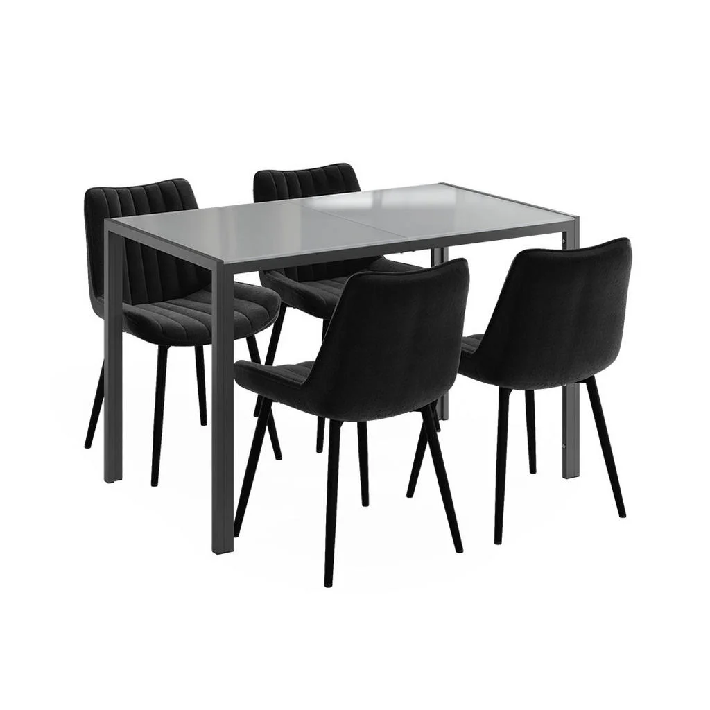 SET DE MASĂ Grand, Gri, 120 x 70 cm cu 4 scaune (negru) SET DE MASĂ Grand, Gri, 120 x 70 cm cu 4 scaune (negru)
