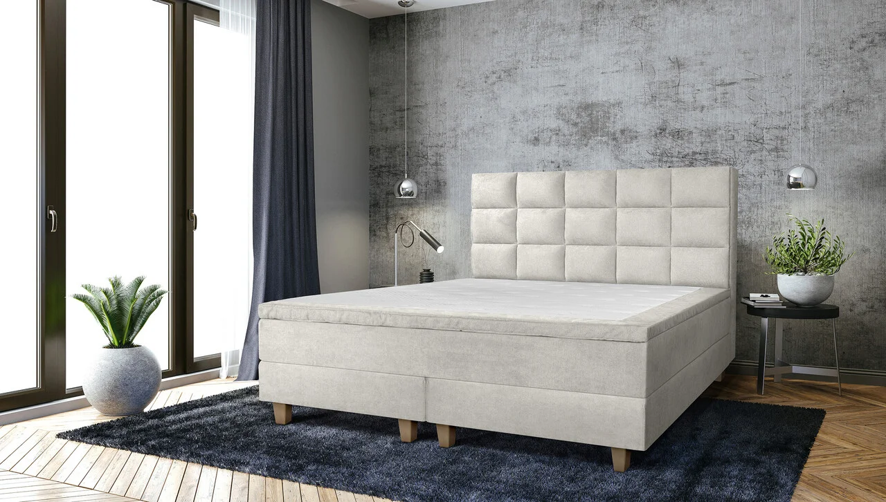 Pat matrimonial, Stockholm, Cubic E, 180x200 cm, saltea tip Pocket, topper memory, Bej Pat matrimonial, Stockholm, Cubic E, 180x200 cm, saltea tip Pocket, topper memory, Bej