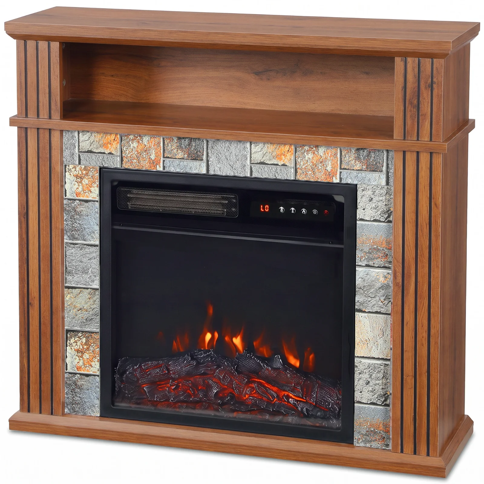 HOMCOM Șemineu electric de podea/încastrabil pentru TV 36" cu ramă și raft, 1800W, efect de flacără 3D, bușteni, maro | Aosom Romania HOMCOM Șemineu electric de podea/încastrabil pentru TV 36" cu ramă și raft, 1800W, efect de flacără 3D, bușteni, maro | Aosom Romania