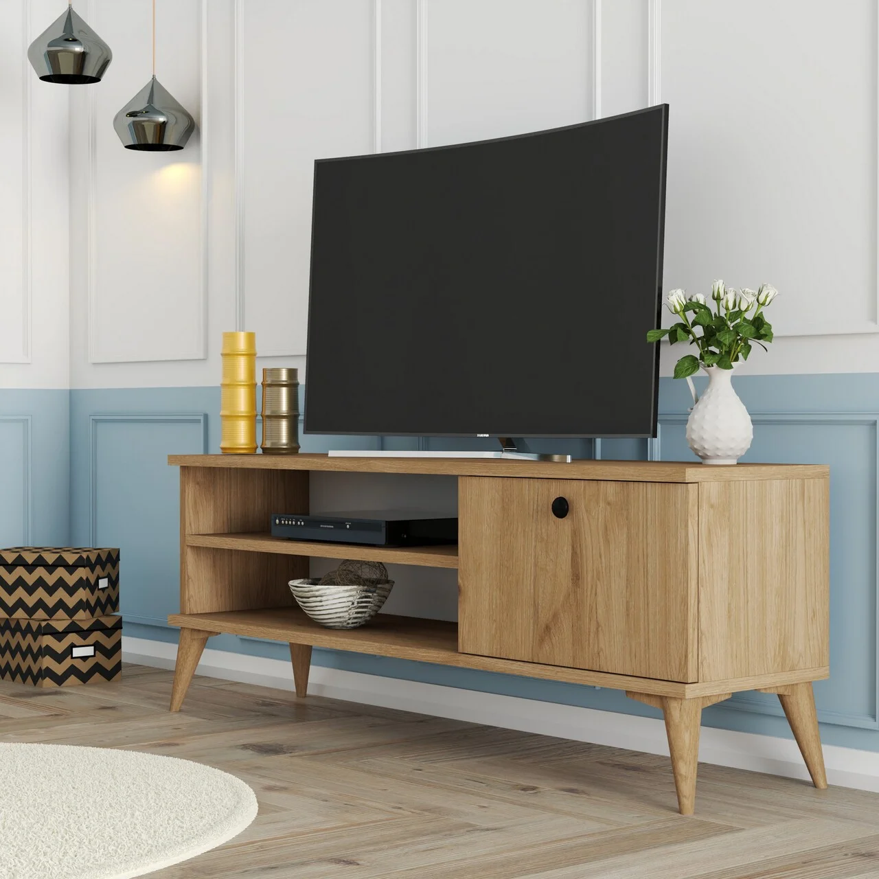 Comoda TV Retro, Mezza, 120x29.5x44.6 cm, natural Comoda TV Retro, Mezza, 120x29.5x44.6 cm, natural