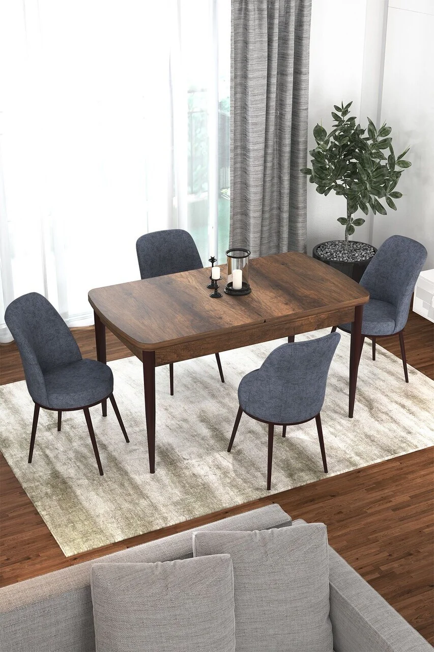 Set masa extensibila si scaune (5 piese), Hanah Home, Kor, Model de lemn baroc / Afumat Set masa extensibila si scaune (5 piese), Hanah Home, Kor, Model de lemn baroc / Afumat