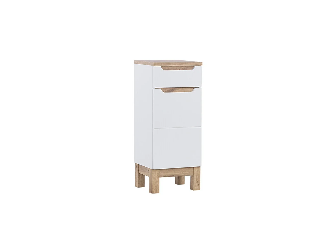 Dulapior cu 1 usa si 1 sertar, Bali White, Comad, 35x33x86 cm, MDF/PAL laminat, alb lucios/alb mat Dulapior cu 1 usa si 1 sertar, Bali White, Comad, 35x33x86 cm, MDF/PAL laminat, alb lucios/alb mat